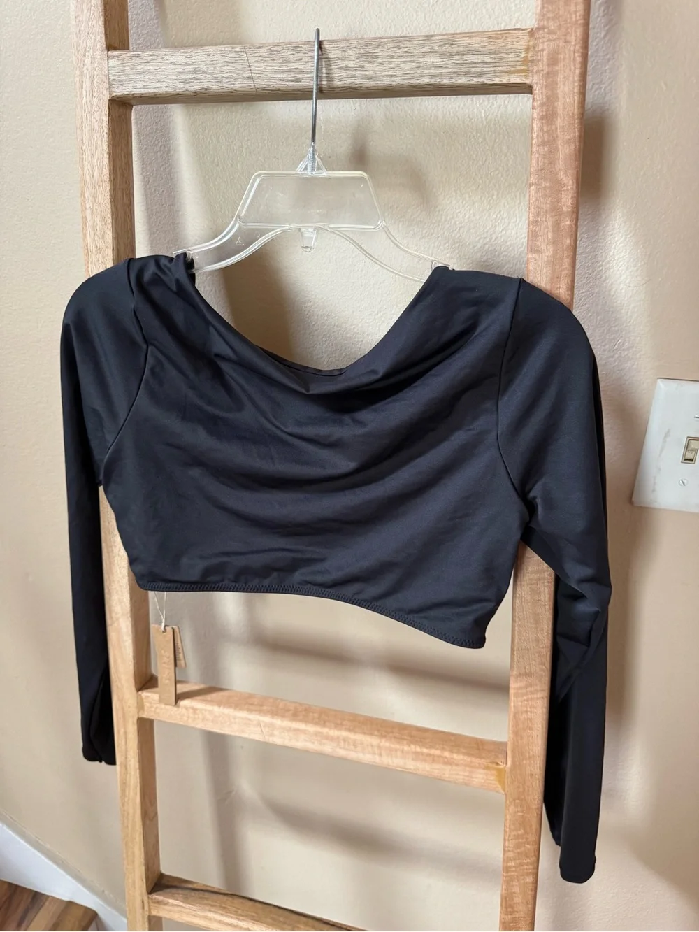 SKIMS Black Long Sleeve Crop Top with Front Closure